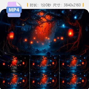 高清4K恐怖阴森地府红色灯笼背景led鬼门关奈何桥十八层视频素材