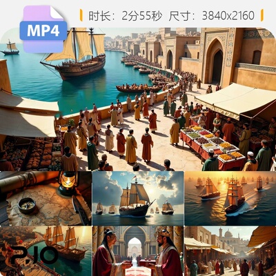 高清大航海时代郑和下西洋丝绸之路轮船运输队进出口贸易视频素材