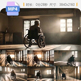 高清孤独老人坐轮椅背影夕阳红关爱空巢生活散步逆光剪影视频素材
