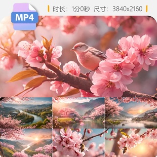 高清春天桃花盛开桃花源世外山谷绽放鲜盛唯美风景视频素材