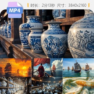 高清海上丝绸之路郑和下西洋陶瓷丝绸贸易古航帆船4k片头视频素材