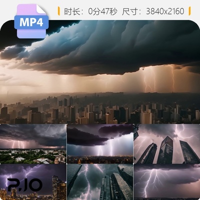 高清雷电交加电闪雷鸣暴风雨极端天气特效日夜惊险高质量视频素材