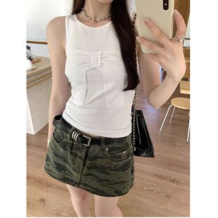 甜辣妹修身显瘦蝴蝶结工字吊带背心女夏季外穿短款无袖套头T恤潮