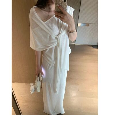 美式复古辣妹斜肩白色短袖T恤