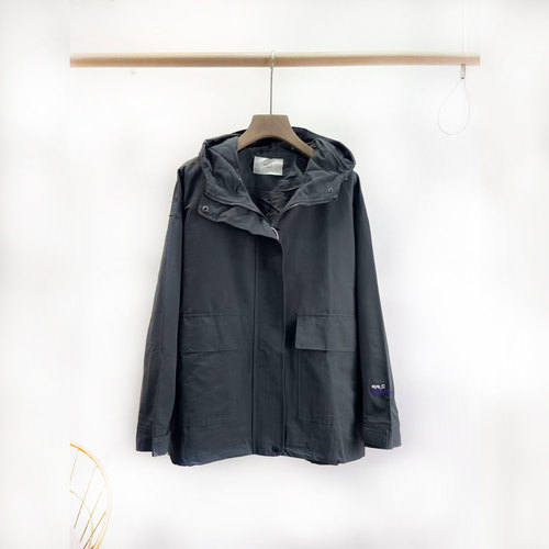 SELF大码连帽工装风衣女2025冬装新款抽绳宽松刺绣冲锋衣外套3577