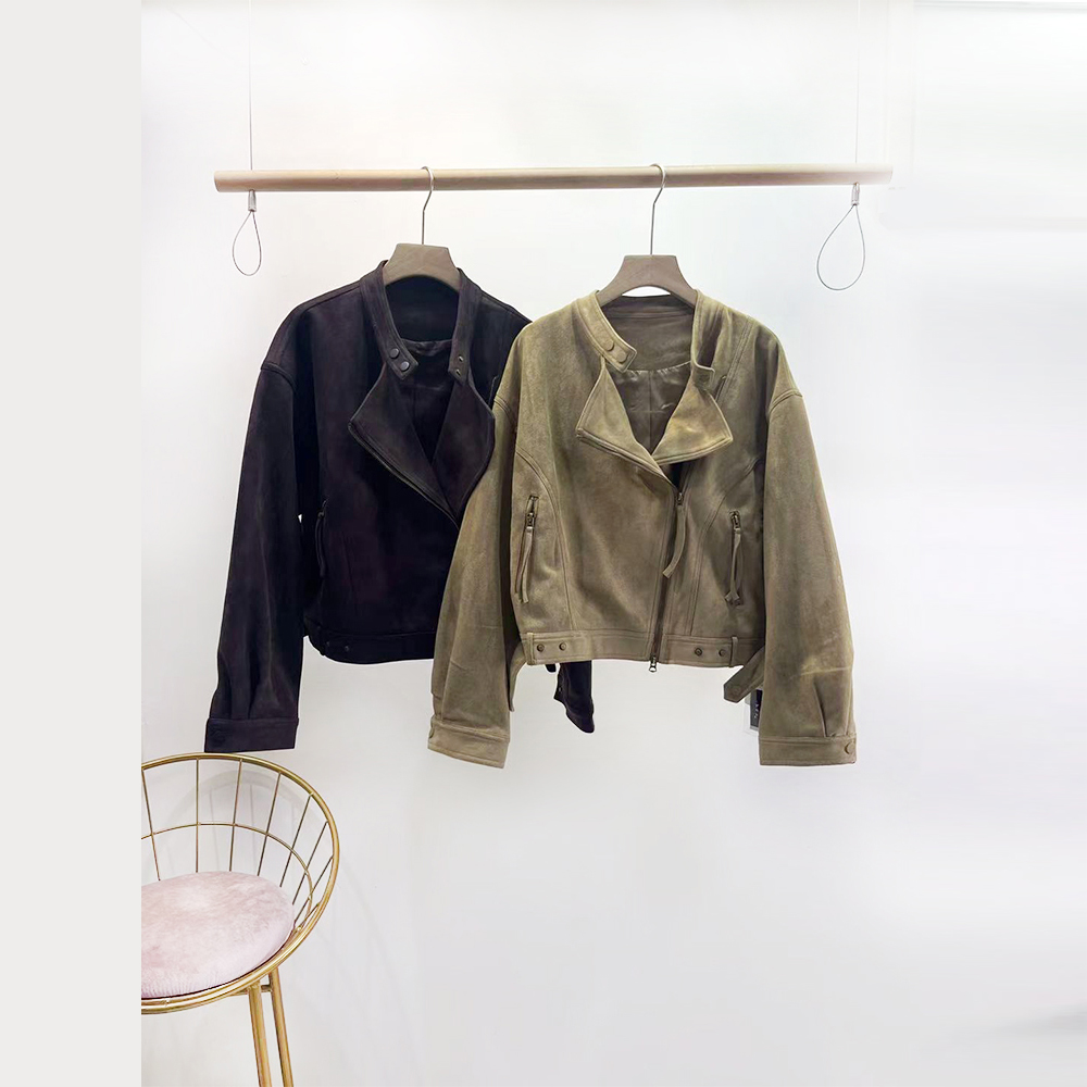 设计感小众立领鹿绒皮短款夹克