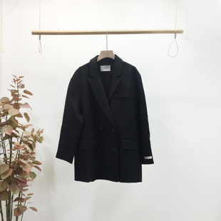SELF宽松双排扣百搭外套2025冬装新款韩版短款袋盖双面呢西装8821