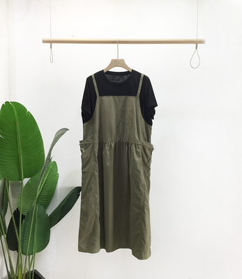 中长款裙子口袋抽绳假两件连衣裙