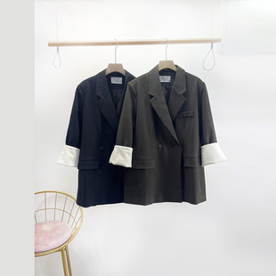 SELF港风时尚百搭宽松外套潮2025秋装新款韩版双扣极简版西服6057