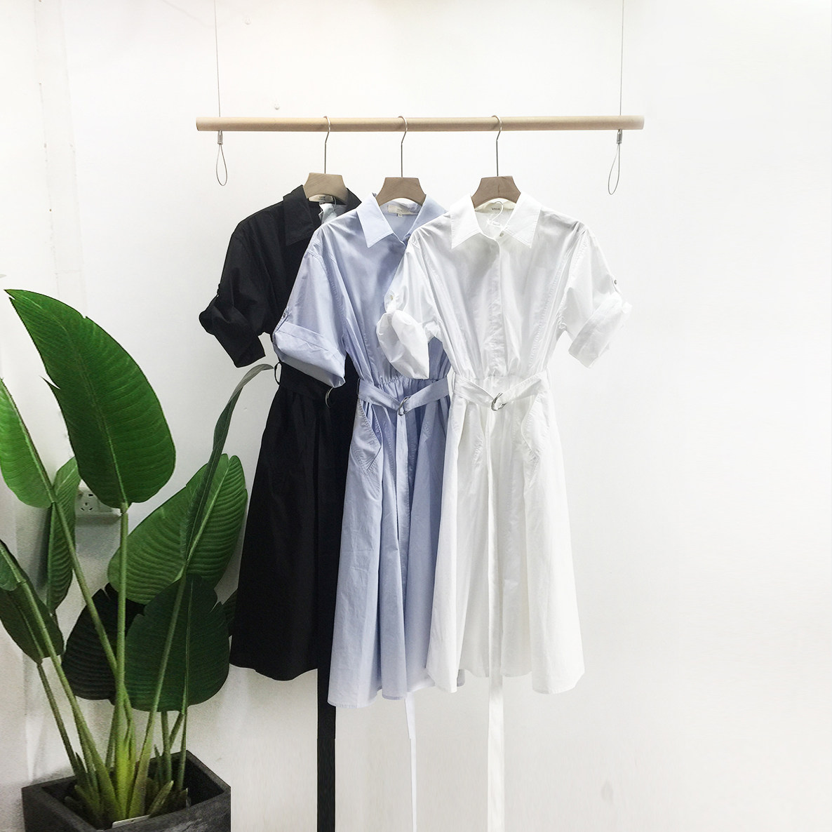 系带显瘦衬衫裙气质翻领连衣裙