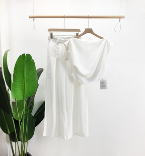 VANE韦恩设计百搭复古拉链上衣两件套夏装新款时尚高腰阔腿裤套装