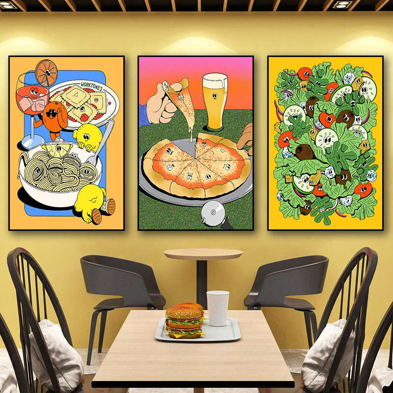披萨店装饰画餐饮炸鸡汉堡店挂画创意卡通食物pizza餐厅软装壁画图片
