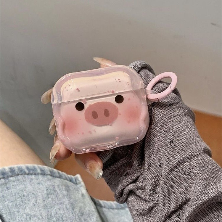 卡通可爱粉色泼墨小猪适用airpods4苹果耳机壳保护套软壳耳机套可爱高级感简约硅胶透明软壳ins风搞怪