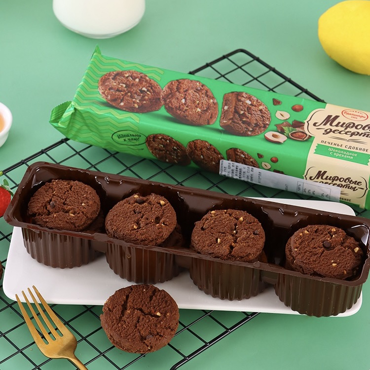 俄罗斯原装进口奥莱纳牌榛子花生巧克力口味曲奇饼干休闲零食170g