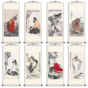 客厅佛堂装饰画达摩面壁图达摩渡江图画达摩祖师画像丝绸卷轴挂画
