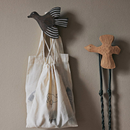 丹麦ferm living小鸟挂钩木质衣挂北欧手作设计墙面装饰创意儿童
