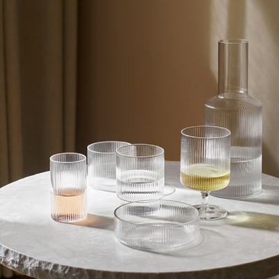 Ferm Living Ripper 涟漪水杯玻璃杯套装家用水壶竖纹酒杯高脚杯
