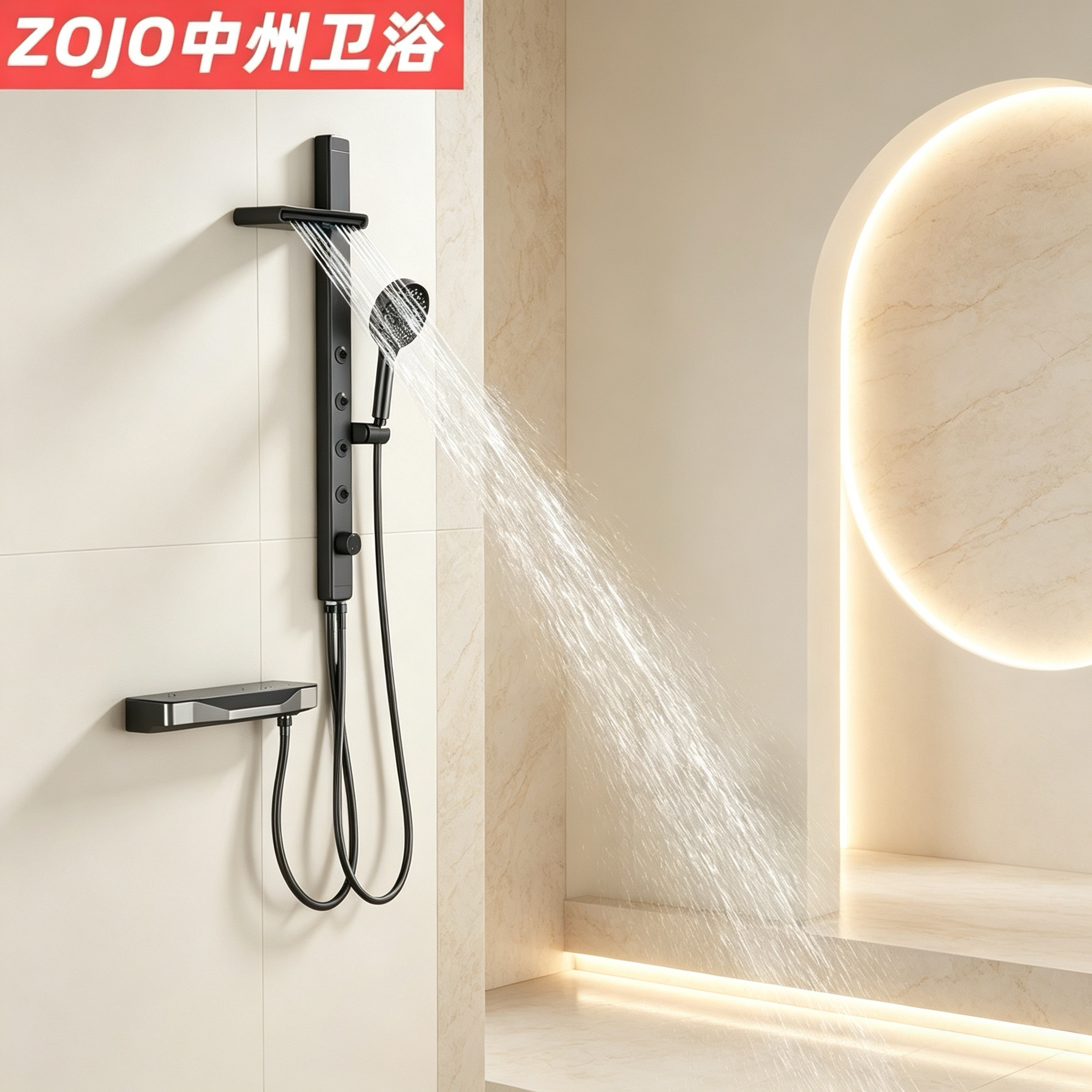 ZOJO全铜小户型分体简易腰背喷增压喷花洒头淋浴花洒套装