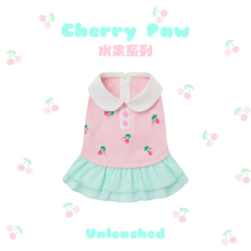 UNLEASHED春夏狗狗连衣裙可爱透气樱桃娃娃裙宠物衣服无袖背心裙