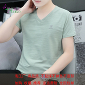纯棉V领男生短袖 t恤男装 潮牌纯色冰丝半袖 高品质夏季 新款 上衣打底