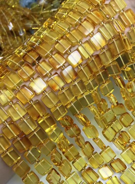 天然湖珀蜜蜡方糖方块散珠半成品diy手链项链流苏发饰品配件水晶