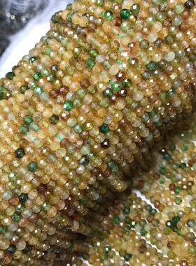 天然黄碧玺切面圆珠散珠半成品diy手链项链流苏发饰品配件水晶