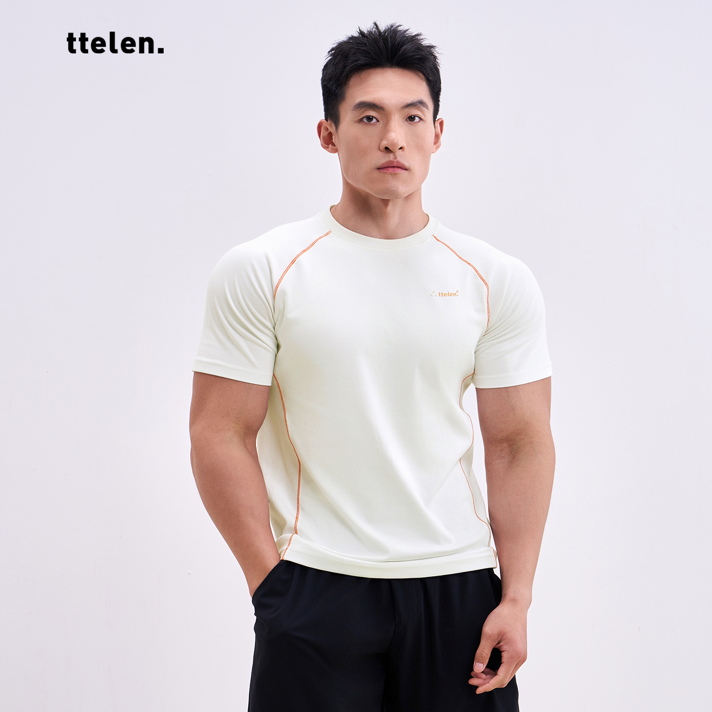ttelen.肌理速干弹力短袖运动跑步T恤男夏季显大透气紧身健身衣服