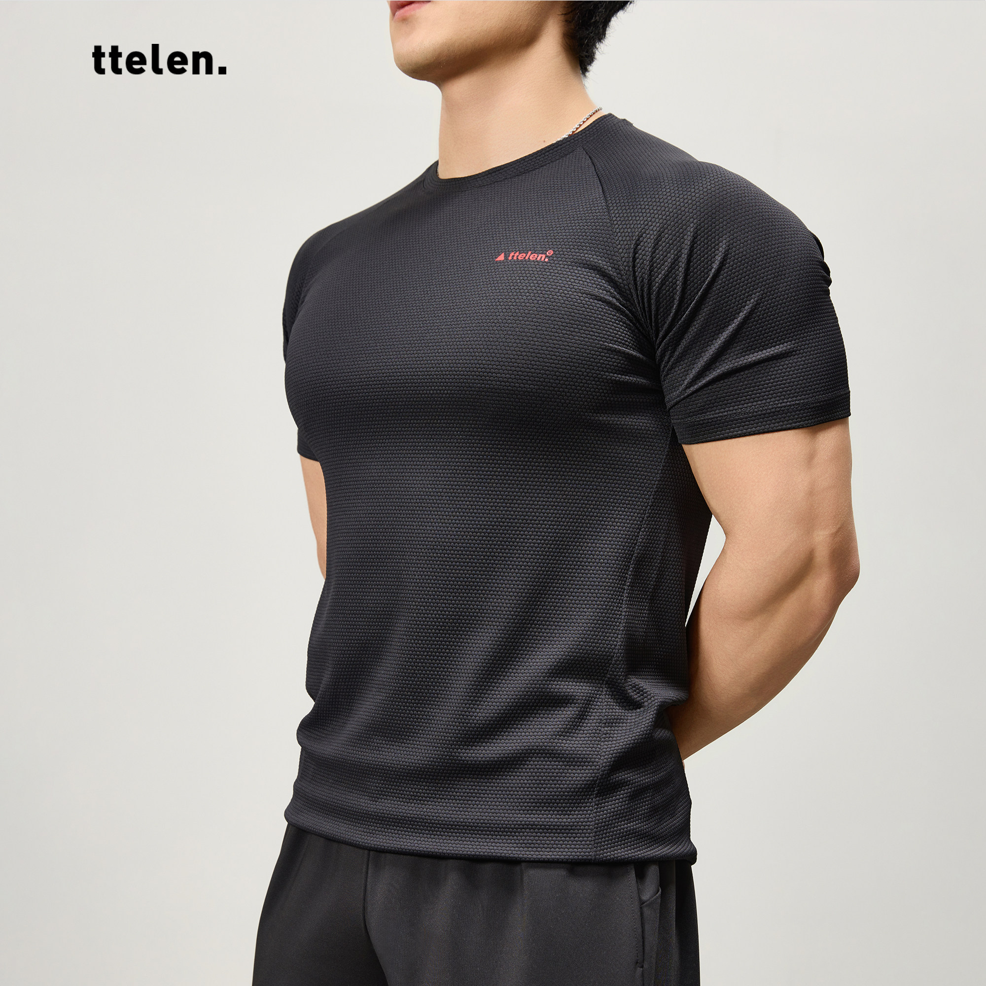 ttelen.轻量透气/蜂巢格速干短袖运动T恤男款高弹紧身训练TEE上衣