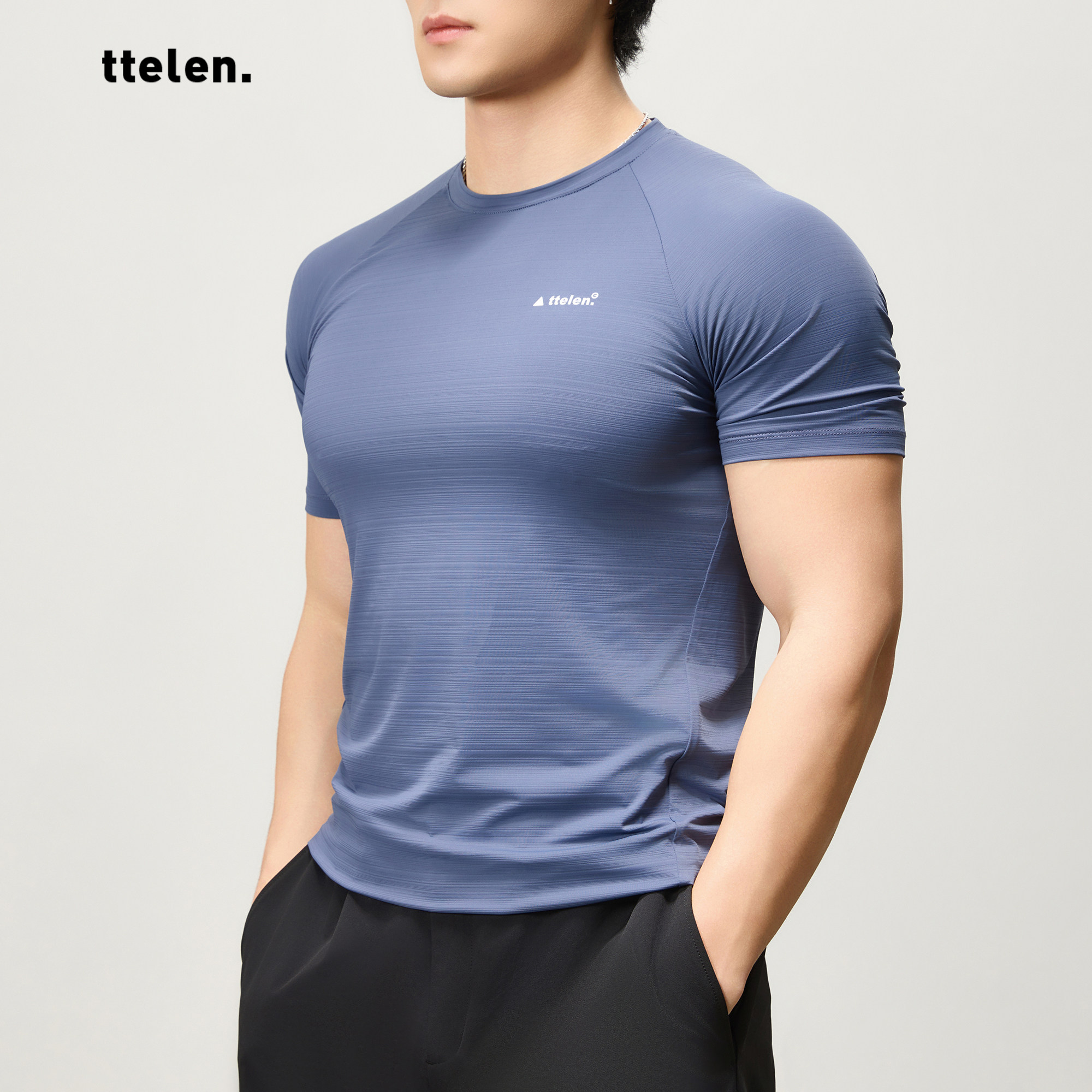 ttelen.高弹透气 速干短袖T恤男款显大训练运动紧身衣健身衣服