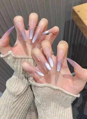 【凌洛原创】渐变紫色猫眼纯手工穿戴甲长款富家千金氛围感美甲