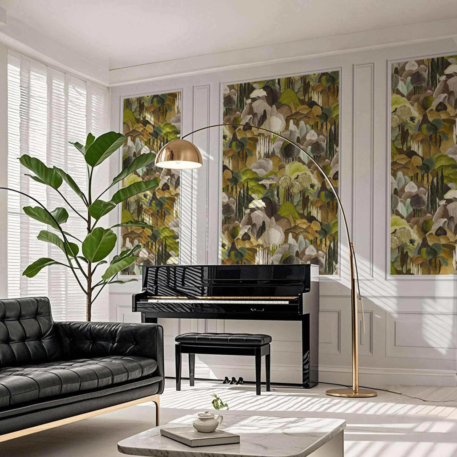 法式石膏线方框壁纸美式抽象艺术花卉壁画客厅沙发卧室背景墙壁布