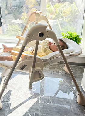 卡曼宝宝餐椅摇椅婴儿餐桌椅家用智能哄睡二合一多功能新生儿童椅