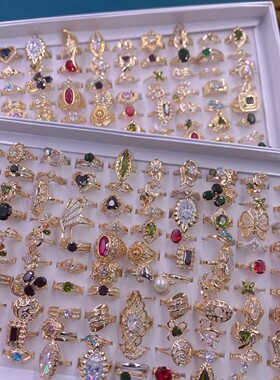 轻奢水钻彩锆石女士戒指环保色