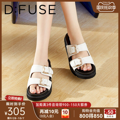 D：Fuse/迪芙斯厚底勃肯拖鞋女夏季新款外穿双扣带增高凉拖鞋