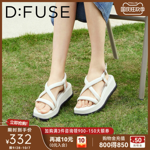 D：Fuse/迪芙斯简约交叉带凉鞋女夏季新款轻便舒适增高休闲鞋