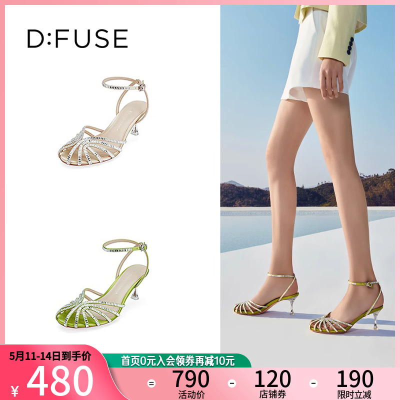 DFuse迪芙斯2023夏季新款圆头细带水晶细跟高跟凉鞋女DF32115351 女鞋 时装凉鞋 原图主图