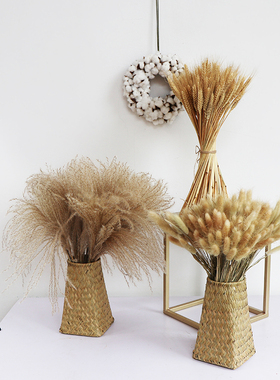 天然草编花篮大小麦芦苇干花兔尾巴草薰衣草干花套装组合田园装饰