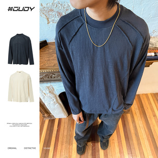 t恤男款 长袖 秋季 潮牌上衣内搭插肩袖 OVDY明星同款 情侣打底衫 美式
