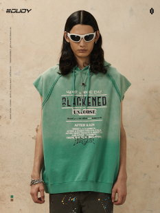 水洗做旧背心 卫衣潮ins字母印花秋季 OVDY官方美式 复古风连帽无袖