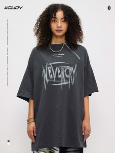 男潮流ins字母印花半拉链t恤宽松 短袖 OVDY官方杨博文同款 街头美式