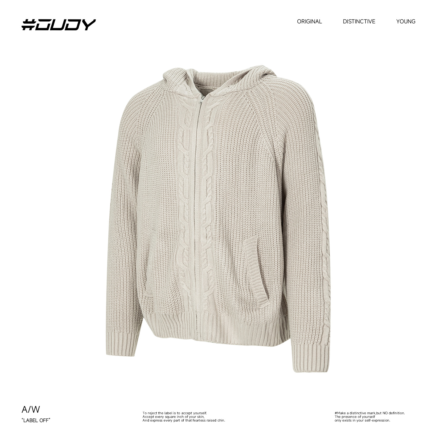 OVDY复古休闲连帽拉链针织衫毛衣