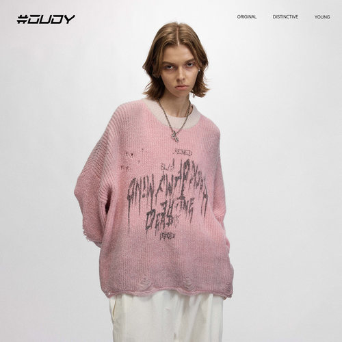 OVDY美式复古慵懒宽松短款毛衣