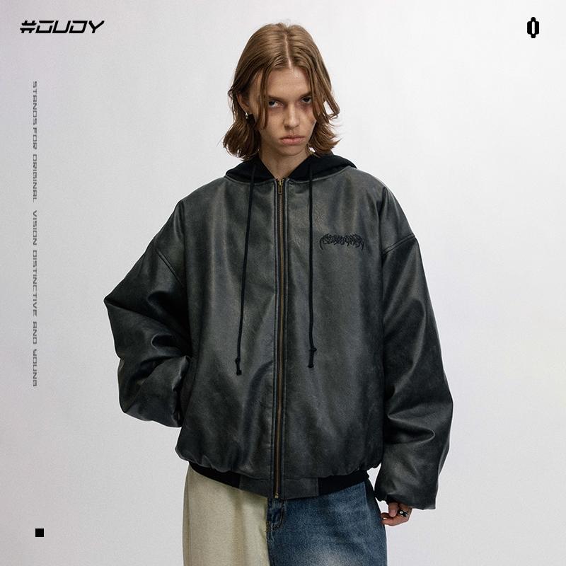 OVDY官方美式潮牌pu皮棉服男冬季