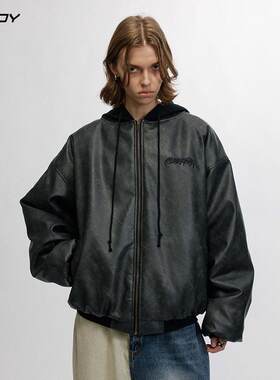 OVDY官方美式潮牌pu皮棉服男冬季