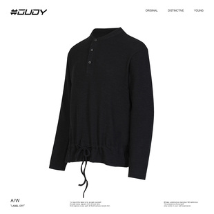 OVDY秋冬小众高级感亨利领纽扣针织长袖 纯色上衣T恤 套头打底衫