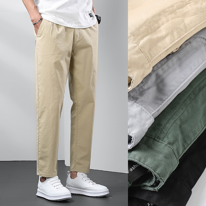 纯棉休闲裤男款宽松直筒九分裤子