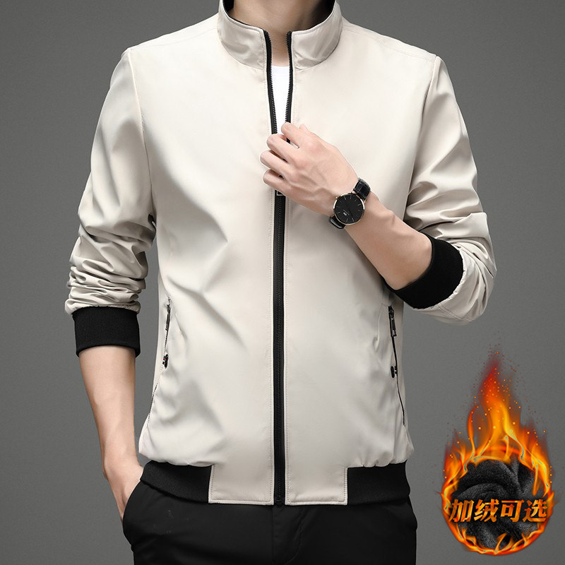 加绒夹克外套男休闲立领男士新款上衣男生风衣秋冬款男装商务茄克