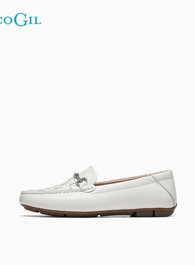 PACO GIL女鞋2025秋冬新款编织真皮复古晚晚鞋平软底豆豆鞋乐福鞋