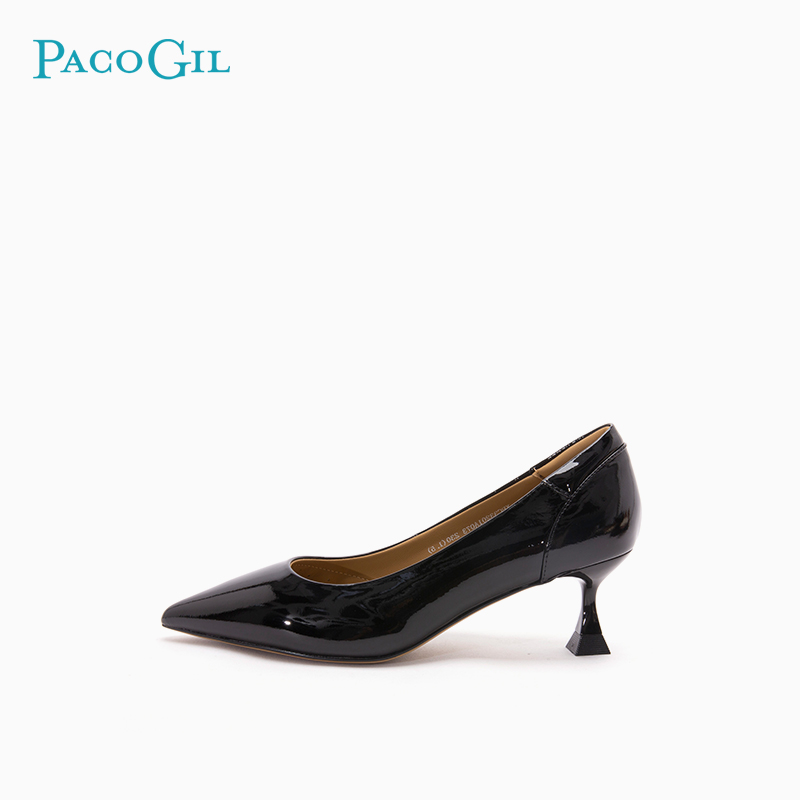 PACOGIL黑色真皮细高跟鞋