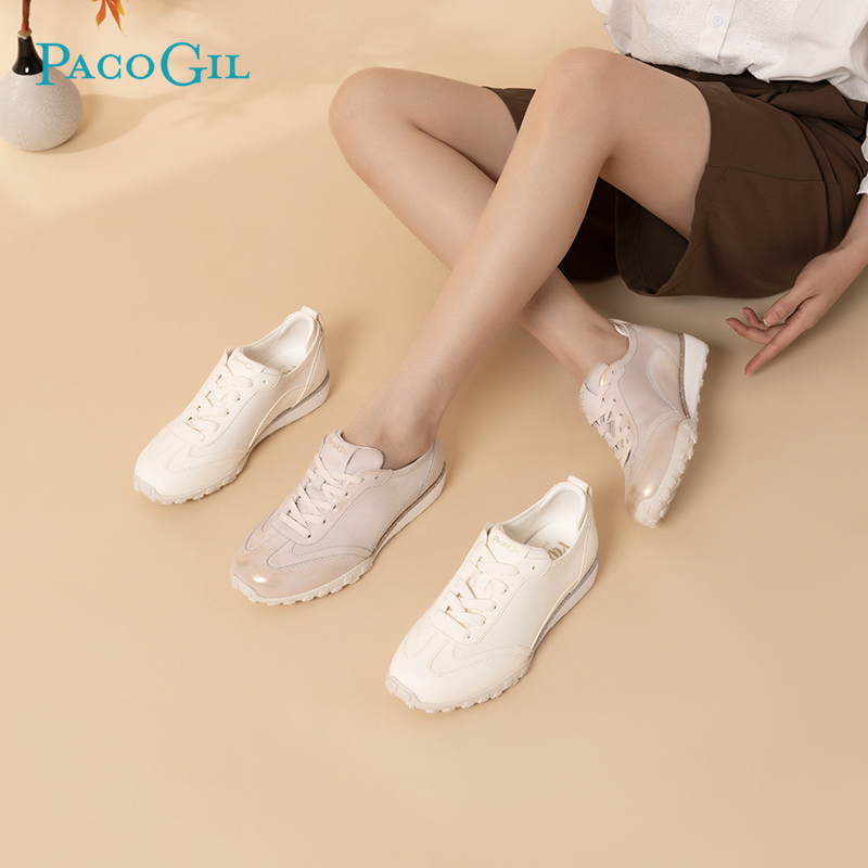 PACO GIL女鞋舒适运动休闲鞋女25年早秋新款德训鞋小坡跟防滑跑鞋